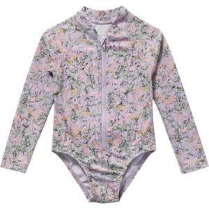 Vince Camuto Girls Size 5 Purple Floral Long Sleeve Rash Guard Swimsuit 1 Piece